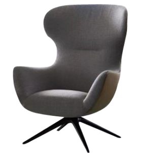 Stylish grey high-back swivel armchair by Flexi Seating Systems with a contrasting beige accent panel and black star-shaped base, perfect for modern hotel lounges or executive offices in New Town, West Bengal. Hotel furniture manufacturer for bulk/single orders.